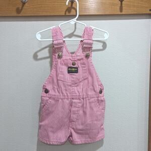 Vtg Oshkosh Bgosh Shortalls Girls Sz 2-3T Pink Engineer Stripe Classic 90s
